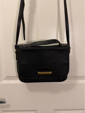 Classic Black Leather Crossbody Bag with Gold Accent